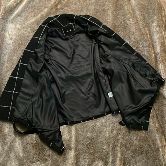 Chicwish Shawl Collar Black w/ White Grid Asymmetric Hem Wool Blend Coat Small - Picture 4 of 11